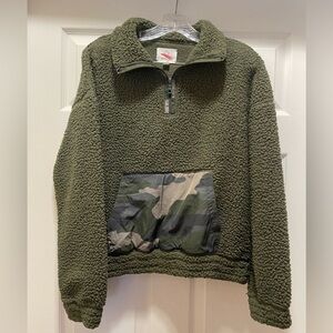 Aerie Offline Teddy Sherpa Green Half Zip Sweater Jacket Size S